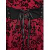 Rosegal Womens Plus Size Flocking Floral Mesh Panel Lace Up Grommet 2 in 1 Long Sleeves Top(Red_1)