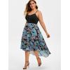 Rosegal Womens Plus Size Gothic Grommet High Low Floral Skull Dress A Line Halloween Rockabilly Cami Dress(Blue_1)