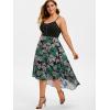 Rosegal Womens Plus Size Gothic Grommet High Low Floral Skull Dress A Line Halloween Rockabilly Cami Dress(Green_1)