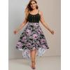 Rosegal Womens Plus Size Gothic Grommet High Low Floral Skull Dress A Line Halloween Rockabilly Cami Dress(Light Purple)