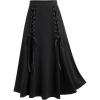 ROSE GAL Plus Size Gothic Lace Up Two Tone Godet Hem Midi A Line High Waisted Skirt(Black)