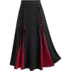 ROSE GAL Plus Size Gothic Lace Up Two Tone Godet Hem Midi A Line High Waisted Skirt(Black_5)