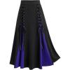ROSE GAL Plus Size Gothic Lace Up Two Tone Godet Hem Midi A Line High Waisted Skirt(Blue)