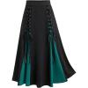 ROSE GAL Plus Size Gothic Lace Up Two Tone Godet Hem Midi A Line High Waisted Skirt(Green)