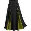 ROSE GAL Plus Size Gothic Lace Up Two Tone Godet Hem Midi A Line High Waisted Skirt(Green_2)