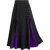 ROSE GAL Plus Size Gothic Lace Up Two Tone Godet Hem Midi A Line High Waisted Skirt(Purple)