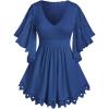 ROSE GAL Plus Size Lace Panel Butterfly Sleeve Blouse(Blue_1)