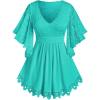 ROSE GAL Plus Size Lace Panel Butterfly Sleeve Blouse(Blue_2)