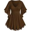 ROSE GAL Plus Size Lace Panel Butterfly Sleeve Blouse(Coffee_2)
