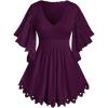 ROSE GAL Plus Size Lace Panel Butterfly Sleeve Blouse(Purple_1)