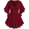 ROSE GAL Plus Size Lace Panel Butterfly Sleeve Blouse(Red_1)