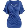 ROSE GAL Plus Size Lettuce Ruched Chain Embellished Plunging Blouson Tee(Blue_1)