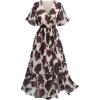 ROSE GAL Plus Size Womems Boho Summer Belt Surplice Maxi Dress Casual Floral V Neck Short Sleeves Dress(Khaki_1)