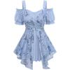 ROSE GAL Plus Size Women Cold Shoulder T-Shirt Casual Summer Open Shoulder 2 in 1 Swing Tops(Light Blue)