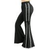 ROSE GAL Plus Size Women Elastic High Waisted Flare Pants Lace-up Lace Hem Bell Bottom Pants(Black)