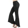 ROSE GAL Plus Size Women Elastic High Waisted Flare Pants Lace-up Scalloped Hem Bell Bottom Pants(Black)