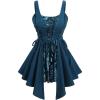 ROSE GAL Plus Size Women Flocking Floral Mesh Panel Lace-up Textured Flowy Tank Top(Peacock Blue)
