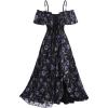 ROSE GAL Plus Size Women Floral Cold Shoulder Maxi Dresses Ruffle Lace-up Empire Waist Vacation Flowy Dress(Black)