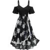 ROSE GAL Plus Size Women Floral Print Cold Shoulder Dress Lace-up Midi Flowy Vacation Dresses(Black)