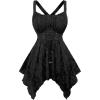 ROSE GAL Plus Size Women Flower Jacquard Lace-up Ruched Sleeveless Blouse Flowy Handkerchief Hem Tank Top(Black)