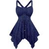 ROSE GAL Plus Size Women Flower Jacquard Lace-up Ruched Sleeveless Blouse Flowy Handkerchief Hem Tank Top(Blue)