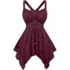 ROSE GAL Plus Size Women Flower Jacquard Lace-up Ruched Sleeveless Blouse Flowy Handkerchief Hem Tank Top(Red)