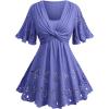 ROSE GAL Plus Size Women Flutter Sleeve Flowy Tops Laser Cutout Twist Front Textured Crinkly Short Sleeve Summer T-Shirt(Blue)