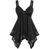 ROSE GAL Plus Size Women Heart Ring Buckled Casual Summer Flowy Lace Handkerchief Hem Tank Top(Black_1)