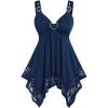 ROSE GAL Plus Size Women Heart Ring Buckled Casual Summer Flowy Lace Handkerchief Hem Tank Top(Blue)