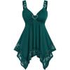 ROSE GAL Plus Size Women Heart Ring Buckled Casual Summer Flowy Lace Handkerchief Hem Tank Top(Green)