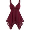 ROSE GAL Plus Size Women Heart Ring Buckled Casual Summer Flowy Lace Handkerchief Hem Tank Top(Red)