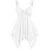 ROSE GAL Plus Size Women Heart Ring Buckled Casual Summer Flowy Lace Handkerchief Hem Tank Top(White)
