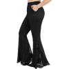 ROSE GAL Plus Size Women High Waisted Flare Pants Lace Patchwork Faux Suede Bell Bottom Pants with Pockets Long Trousers(Black)