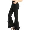 ROSE GAL Plus Size Women High Waisted Trousers Lace-up Ruffled Hem Flare Pants with Pockets(Black)
