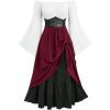 ROSE GAL Plus Size Women Renaissance Ren Faire Costume Textured Long Bell Sleeve Layered Maxi Medieval Dress(Red)