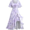 ROSE GAL Plus Size Women Summer Floral Maxi Dress Lace-up Ruffle Flutter Sleeve Maxi Swing Long Dress(Light Purple)