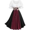 ROSE GAL Plus Size Women Victorian Renaissance Costume Color Block Medieval Corset Dress Ren Faire Costume(Black)