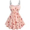 ROSE GAL Plus Size Womens Elegant Flowy Summer Babydoll Tank Top Cherry Print Lace-up Buckles Straps Top(Pink_1)