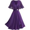 ROSE GAL Plus Size Womens Flowy Wedding Guest Cape Dress with Chiffon Overlay Elegant Shawl Neck Dress(Purple_1)