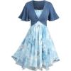 ROSE GAL Plus Size Women’s Summer Floral Flowy Flutter Sleeves Sundress Flounce Twist Short Sleeves Dress(Blue_1)