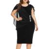 ROSE GAL Rosegal Plus Size Womens Chiffon Ruffle Bodycon Pencil Midi Sleeveless Cape Dress for Wedding Cocktail Party Work(Black)