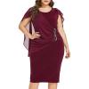 ROSE GAL Rosegal Plus Size Womens Chiffon Ruffle Bodycon Pencil Midi Sleeveless Cape Dress for Wedding Cocktail Party Work(Red)