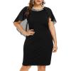 ROSE GAL Rosegal Plus Size Womens Sequins Chiffon Overlay Bodycon Pencil Cape Dress for Wedding Cocktail Party Evening(Black)