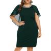 ROSE GAL Rosegal Plus Size Womens Sequins Chiffon Overlay Bodycon Pencil Cape Dress for Wedding Cocktail Party Evening(Green)