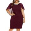ROSE GAL Rosegal Plus Size Womens Sequins Chiffon Overlay Bodycon Pencil Cape Dress for Wedding Cocktail Party Evening(Red_1)
