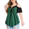 ROSE GAL Rosegal Women Plus Size Cold Shoulder Tee Lace-up Asymmetric Marled Short Sleeves Tee Open Shoulder Tunic Top(Green_2)