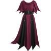 ROSE GAL Women Plus Size Medieval Renaissance Costume Victorian Dress Color Block Textured Bell Sleeve Dress(Red)