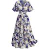 ROSE GAL Women Plus Size Summer Vacation Maxi Dress Floral Print V Neck Surplice Flowy Sundress with Belt(Blue)