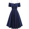 ROSE GAL Women Plus Size Vintage Cocktail Dresses Elegant Off The Shoulder Short Sleeves Keyhole Flower Jacquard Swing Dress(Blue_1)