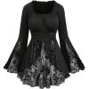 ROSE GAL Womens Plus Size Flocking Floral Figure Print Lace Up Ruched Ruffles Long Bell Sleeves Flowy 2 in 1 Top(Light Gray)
